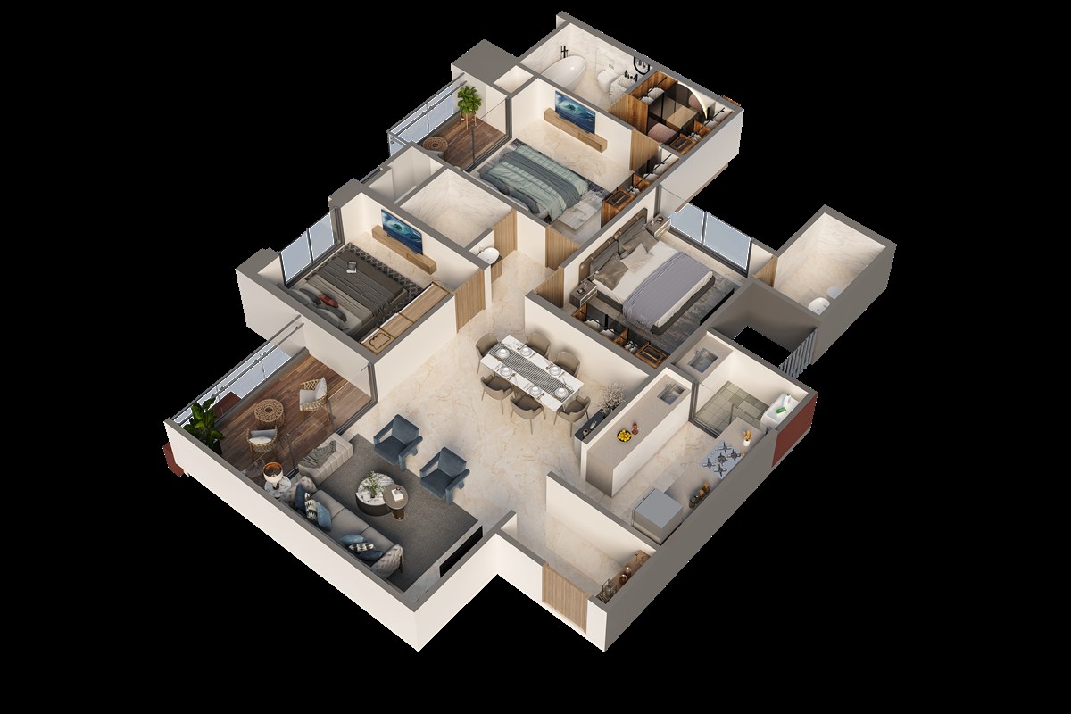 3 BHK Floor Plan - Type C